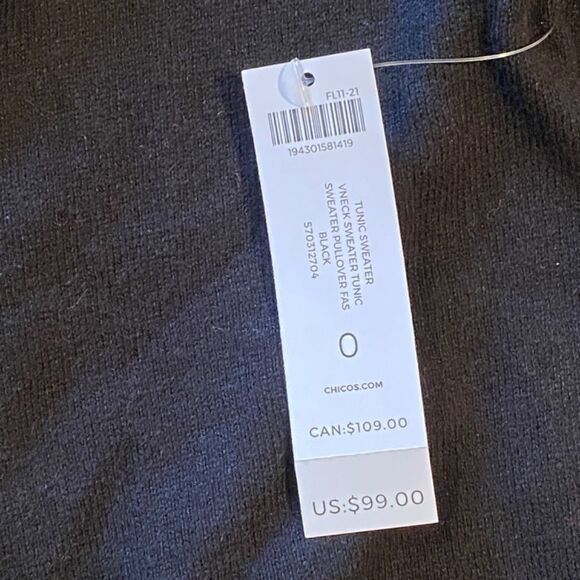 Chico’s V Neck Black Sweater Tunic Size S NWT 0824 - Picture 7 of 11